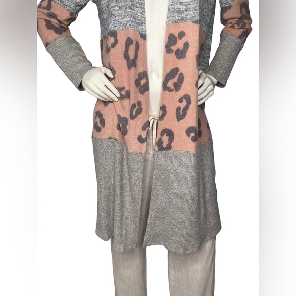 A.GAIN Gray, Brown & Black Leopard Animal Print Cardigan Duster Kimono - Picture 5 of 10